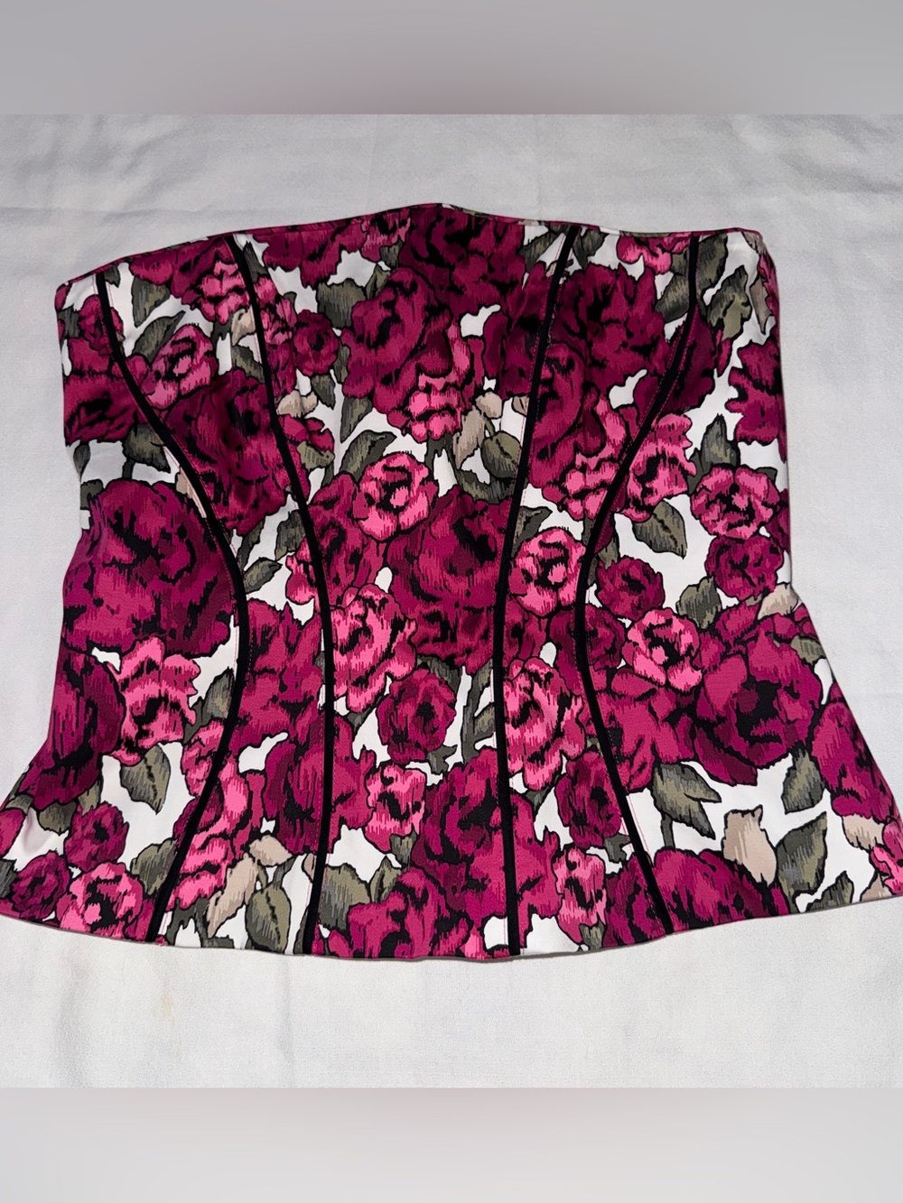 White House Black Market Pink Floral Strapless Bustier Top